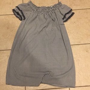 Blue and White Gingham Off the Shoulder Dress